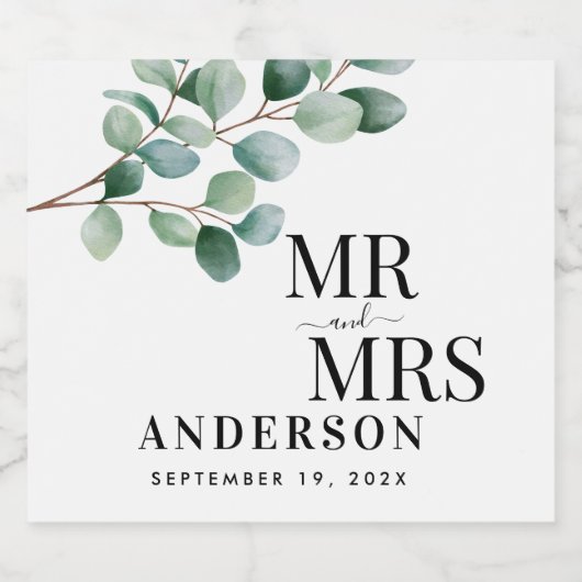 Modern Eucalyptus Greenery Wedding Sparkling Wijnetiket (Enkel label)