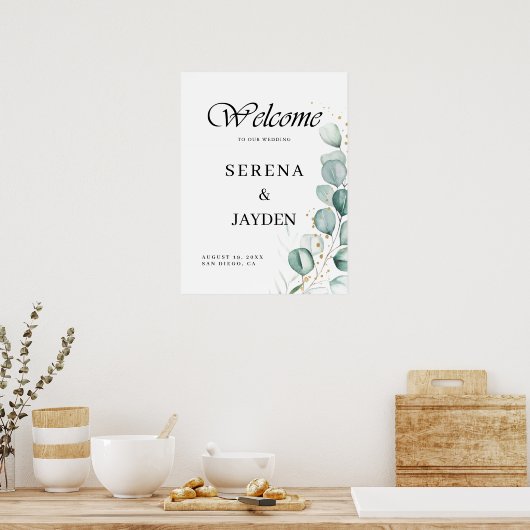 Modern Eucalyptus Greenery Wedding Welkomstbord Poster (Keuken)