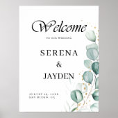 Modern Eucalyptus Greenery Wedding Welkomstbord Poster (Voorkant)