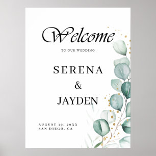Modern Eucalyptus Greenery Wedding Welkomstbord Poster