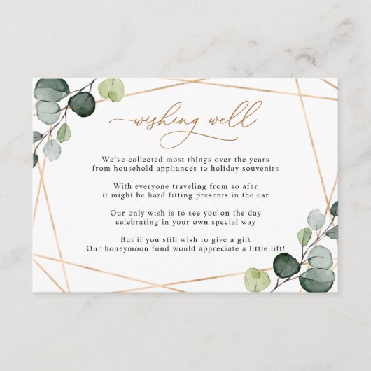 Modern Eucalyptus Greenery Wishing Well Wedding Informatiekaartje (Voorkant)