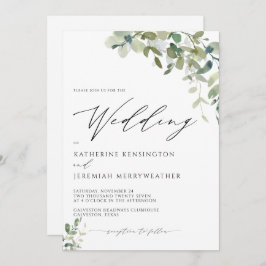 Modern Eucalyptus Greenry Script Wedding Kaart
