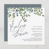 Modern Eucalyptus groen script Baby shower Kaart (Voorkant / Achterkant)