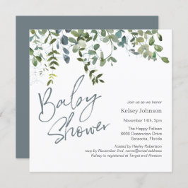 Modern Eucalyptus groen script Baby shower Kaart