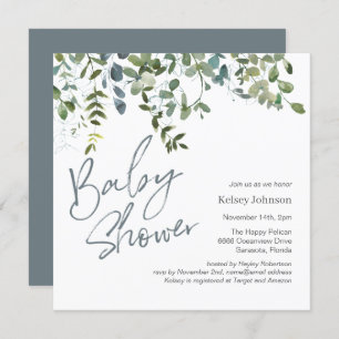 Modern Eucalyptus groen script Baby shower Kaart