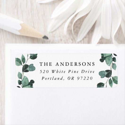 Modern Eucalyptus Groene Retouradres Etiket (Insitu)