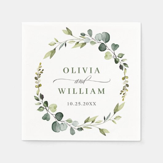 Modern Eucalyptus krans Lijst bruiloft papier Boho Servet (Voorkant)