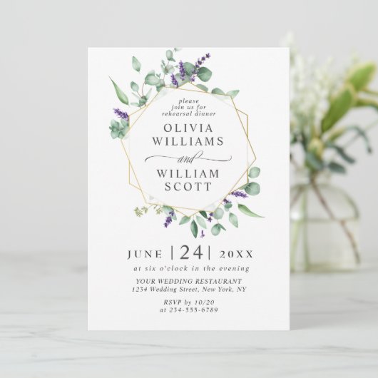 Modern Eucalyptus Lavendel FOTO REPETITIE DINER Kaart (Staand voorkant)