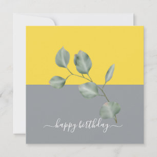Modern Eucalyptus Leaves Colorblock Birthday Kaart
