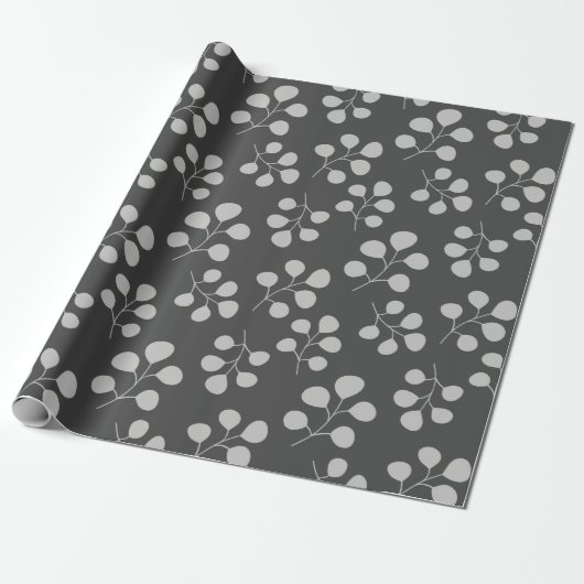 Modern Eucalyptus Leaves Grey en Black Cadeaupapier (Uitgerold)