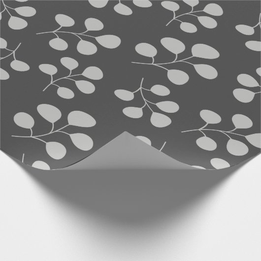 Modern Eucalyptus Leaves Grey en Black Cadeaupapier (Hoek)