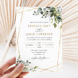 Modern Eucalyptus leest gouden bruine bruiloft Kaart<br><div class="desc">Dit elegante collectie is voorzien van gemengde groenbladeren van de waterverf in combinatie met een klastig serif en een delicaat sans lettertype in zwart,  met een monogram op de achterzijde. Overeenkomende objecten beschikbaar.</div>