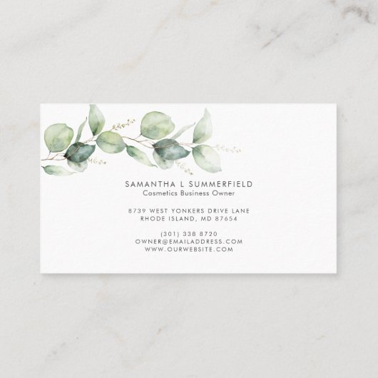 Modern Eucalyptus Minimalist Elegant Script Visitekaartje (Achterkant)