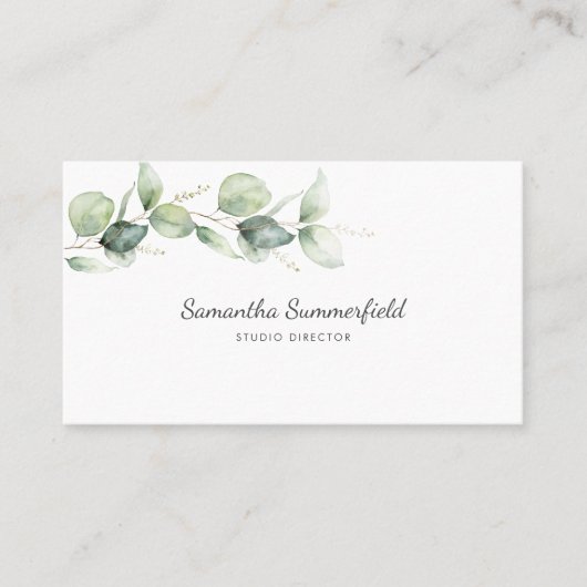 Modern Eucalyptus Minimalist Elegant Script Visitekaartje (Voorkant)