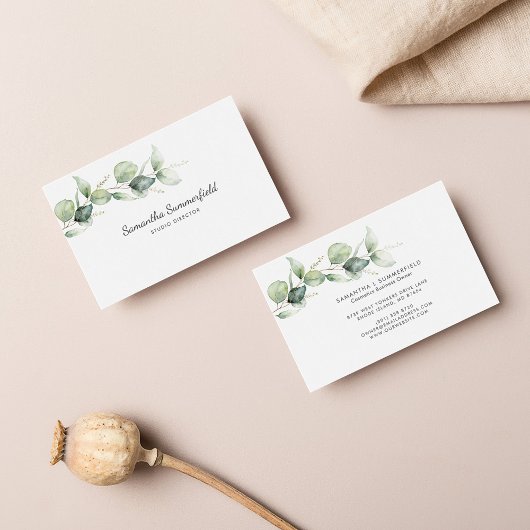 Modern Eucalyptus Minimalist Elegant Script Visitekaartje