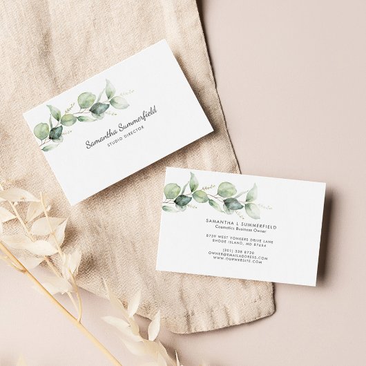 Modern Eucalyptus Minimalist Elegant Script Visitekaartje