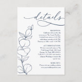 Modern Eucalyptus Navy Blue & White Wedding Detail Informatiekaartje (Voorkant)