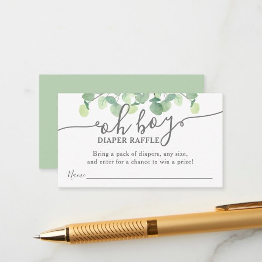Modern Eucalyptus Oh Baby shower Diaper Raffle Informatiekaartje (Voorkant / Achterkant in situ)
