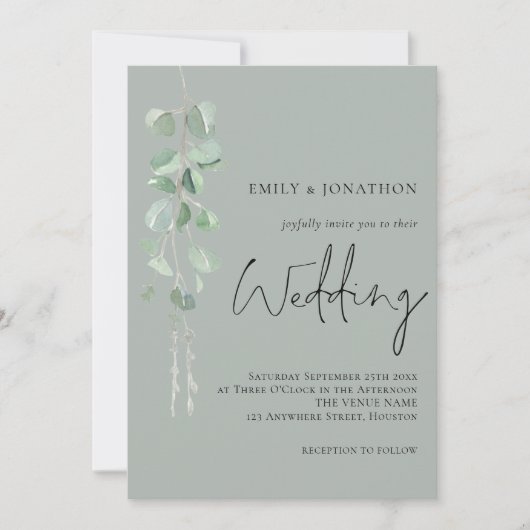Modern Eucalyptus Script Sage Green Wedding Kaart (Voorkant)