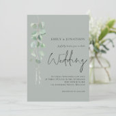 Modern Eucalyptus Script Sage Green Wedding Kaart (Staand voorkant)