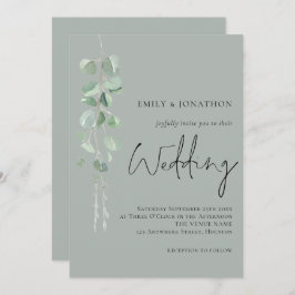 Modern Eucalyptus Script Sage Green Wedding Kaart