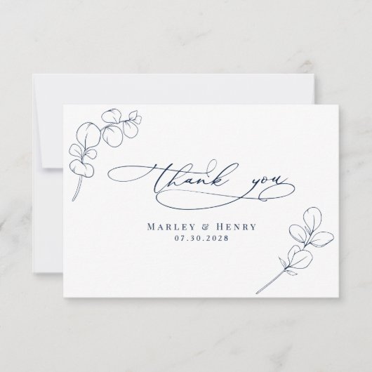 Modern Eucalyptus springs Navy Blue Wedding Bedankkaart (Voorkant)