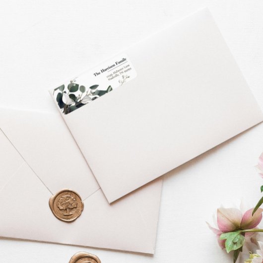 Modern Eucalyptus trouwadres Etiket