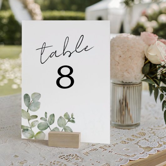 Modern Eucalyptus Watercolor Wedding Table Number Kaart
