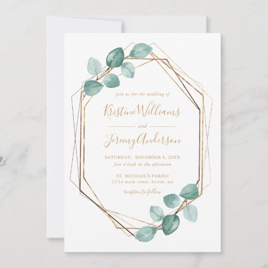 Modern Eucalyptus Waterverf Goud Script Bruiloft I Kaart (Voorkant)