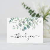 Modern Eucalyptus Waterverf Green Foliage Script Bedankkaart (Staand voorkant)