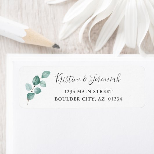 Modern Eucalyptus Waterverf grijs retouradres Etiket (Insitu)