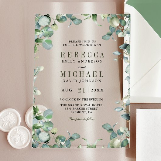 Modern Eucalyptus Wedding Acryl Uitnodigingen