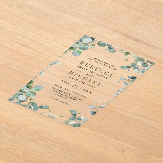 Modern Eucalyptus Wedding Acryl Uitnodigingen (Laagn)
