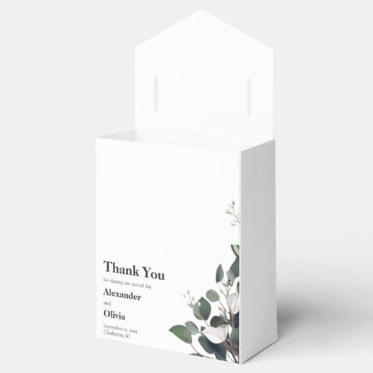 Modern Eucalyptus Wedding Bedankdoosjes (Geopend)
