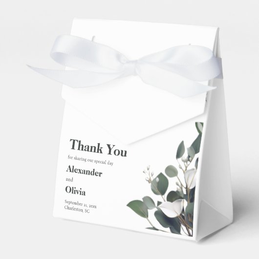 Modern Eucalyptus Wedding Bedankdoosjes (Voorkant Zijde)