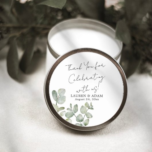 Modern Eucalyptus Wedding Favor Ronde Sticker