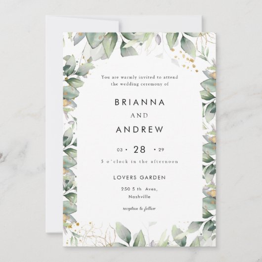 Modern Eucalyptus Wedding Invitation Einladung Kaart (Voorkant)