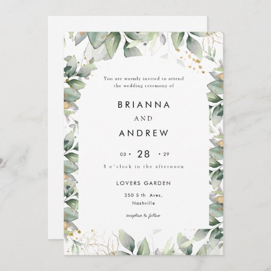 Modern Eucalyptus Wedding Invitation Einladung Kaart (Voorkant / Achterkant)