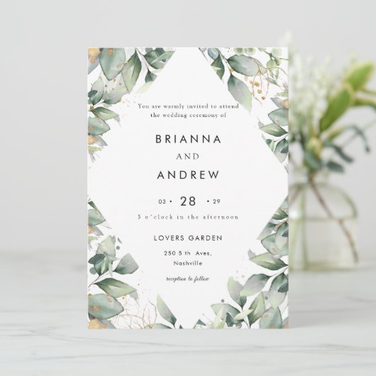 Modern Eucalyptus Wedding Invitation Einladung Kaart (Staand voorkant)