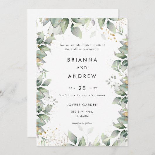 Modern Eucalyptus Wedding Invitation Kaart (Voorkant / Achterkant)