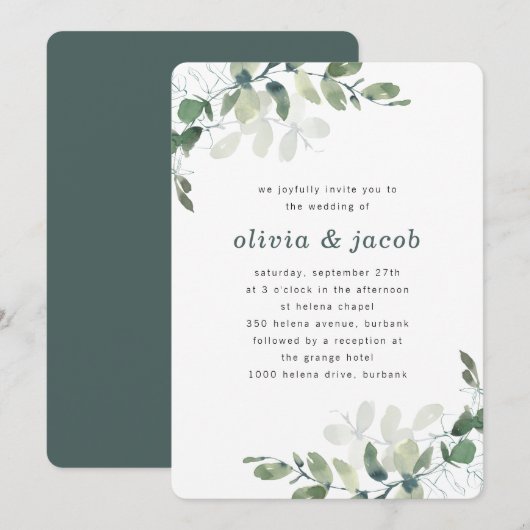 Modern Eucalyptus Wedding Kaart (Voorkant / Achterkant)