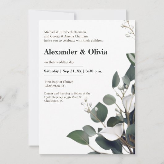 Modern Eucalyptus Wedding Kaart (Voorkant)