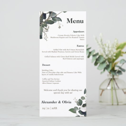 Modern Eucalyptus Wedding Menu (Staand voorkant)