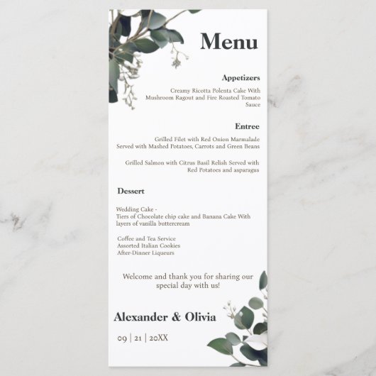 Modern Eucalyptus Wedding Menu (Voorkant)