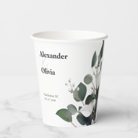 Modern Eucalyptus Wedding Papieren Bekers (Achterkant)
