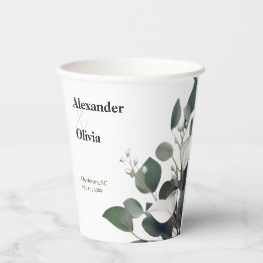 Modern Eucalyptus Wedding Papieren Bekers (Voorkant)