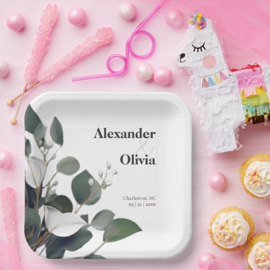 Modern Eucalyptus Wedding Papieren Bordje (Feest)