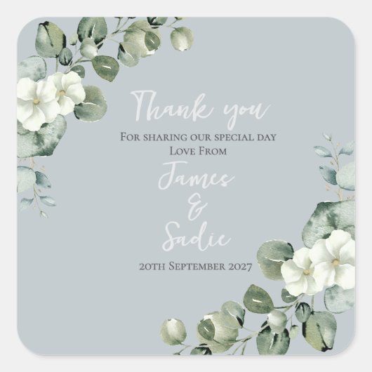 Modern Eucalyptus Wedding Vierkante Sticker (Voorkant)