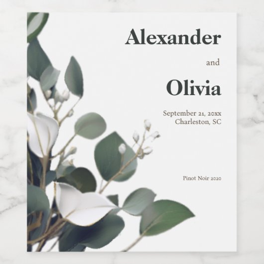 Modern Eucalyptus Wedding Wijn Etiket (Enkel label)