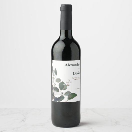 Modern Eucalyptus Wedding Wijn Etiket (Voorkant)